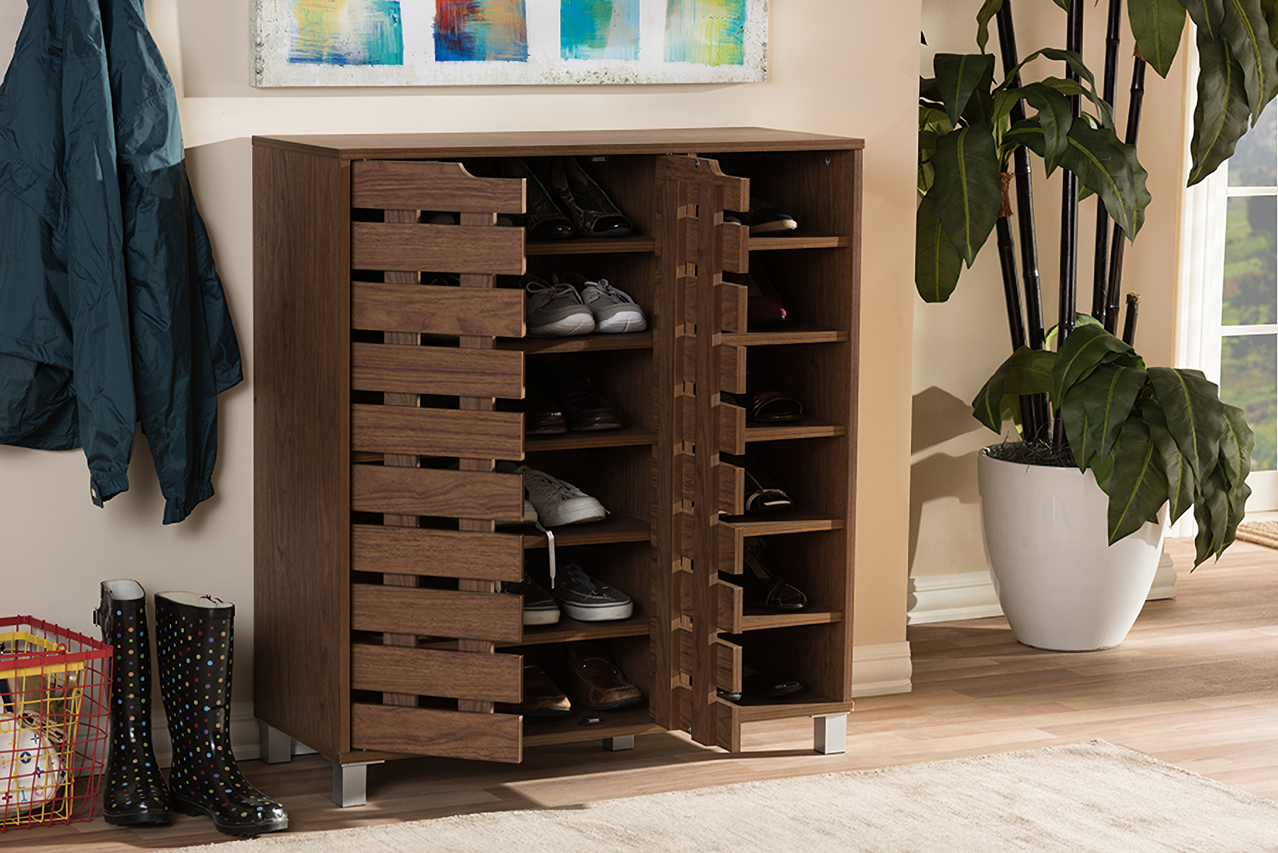 Walnut shoe online cabinet