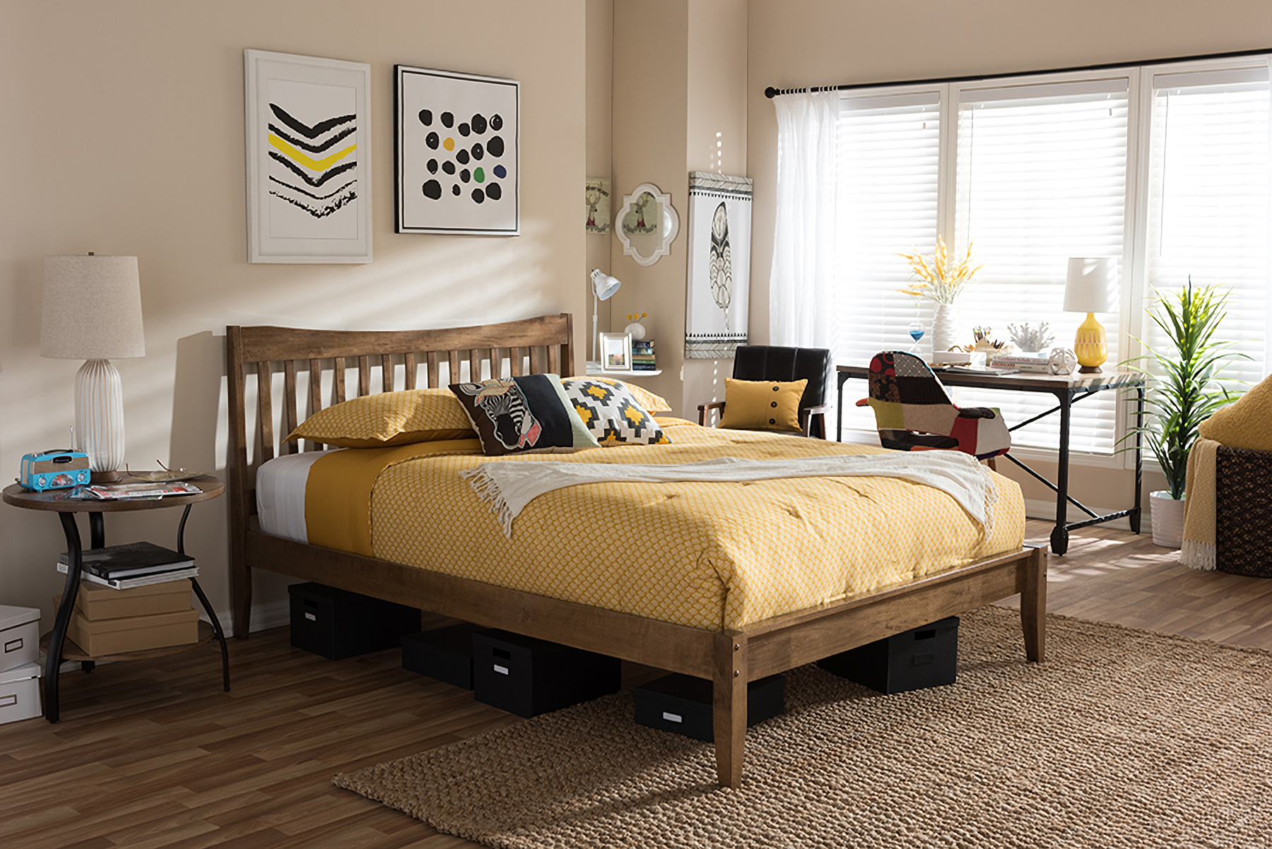 Baxton Studio Edeline Mid-Century Modern Solid Walnut Wood Curvaceous Slatted King Size Platform Bed Baxton Studio Edeline Mid-Century Modern Solid Walnut Wood Curvaceous Slatted King Size Platform Bed