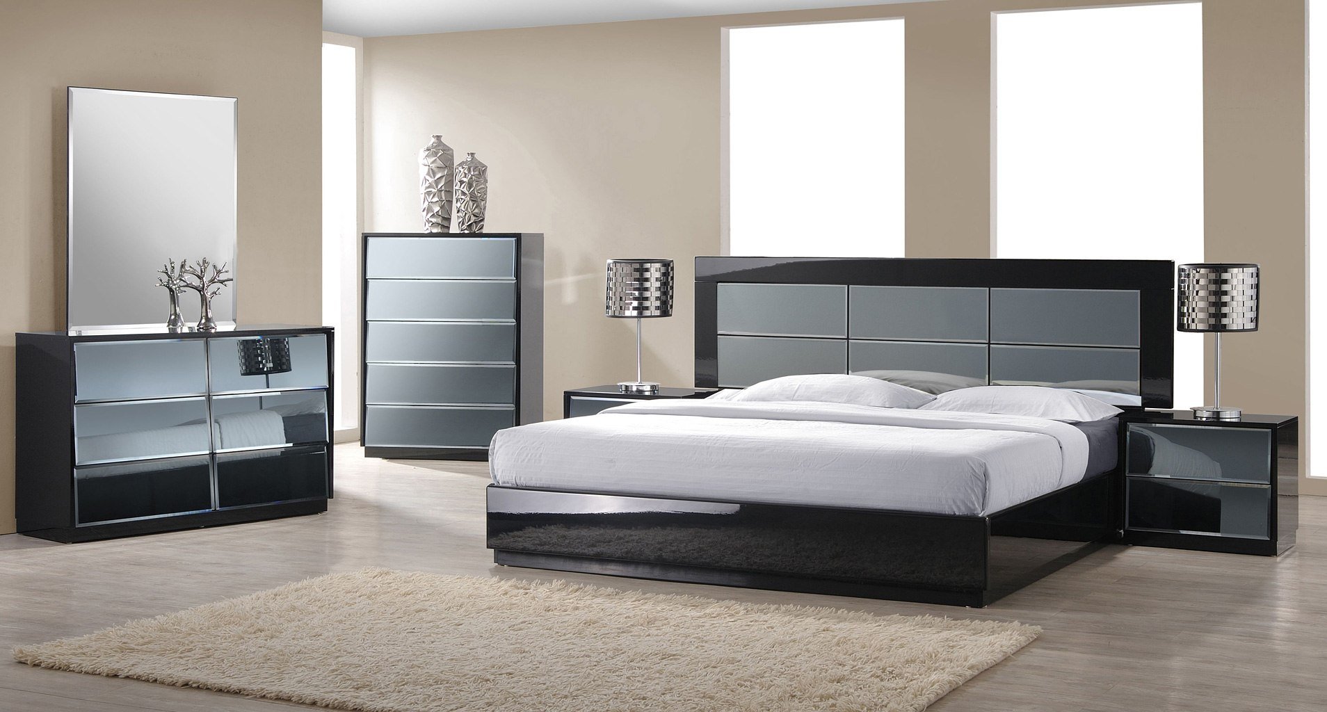 Milan White Bedroom Set W/ Matisse Silver Grey Bed JM Furniture