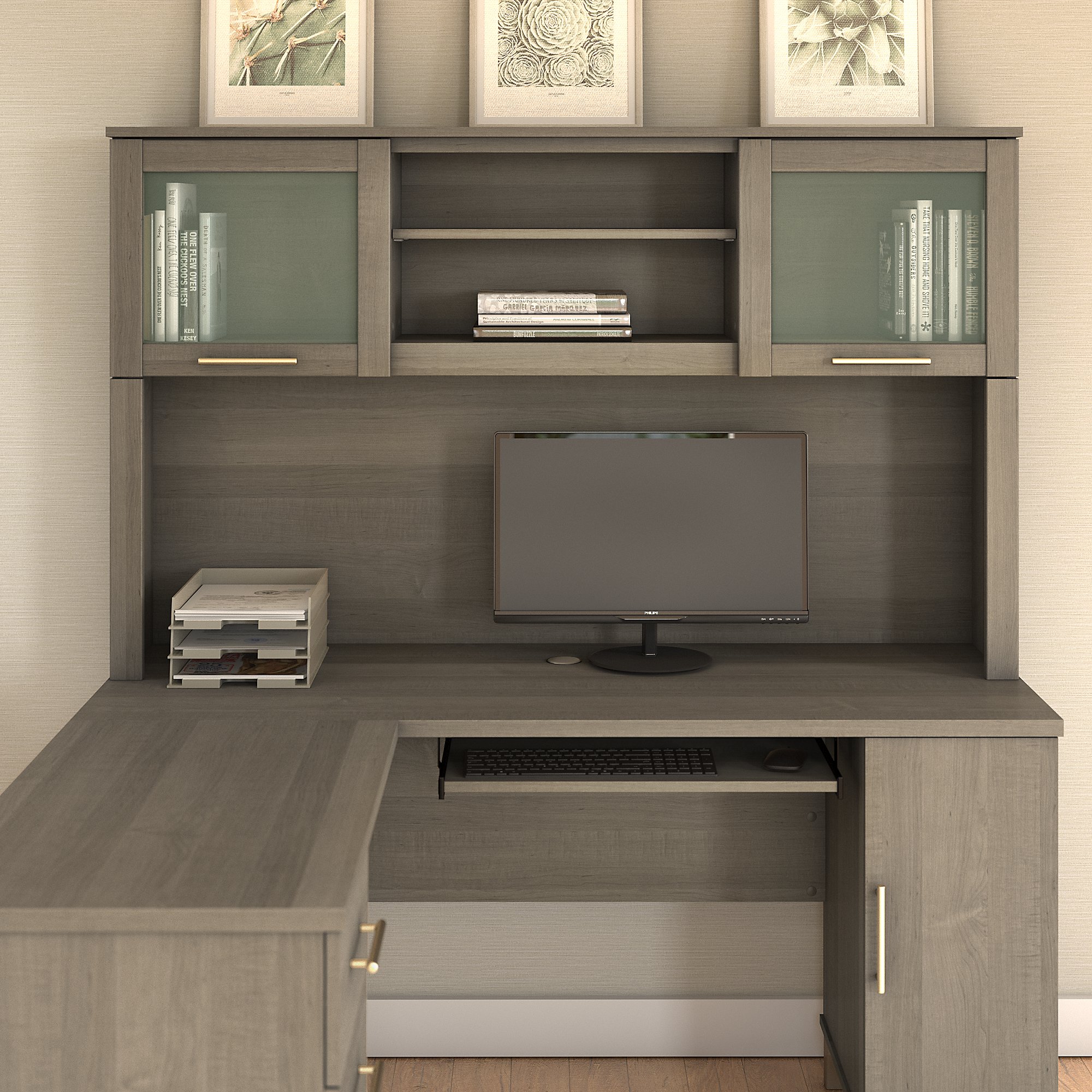 Somerset 60w Hutch For L Shaped Desk In Ash Gray 1stopbedrooms