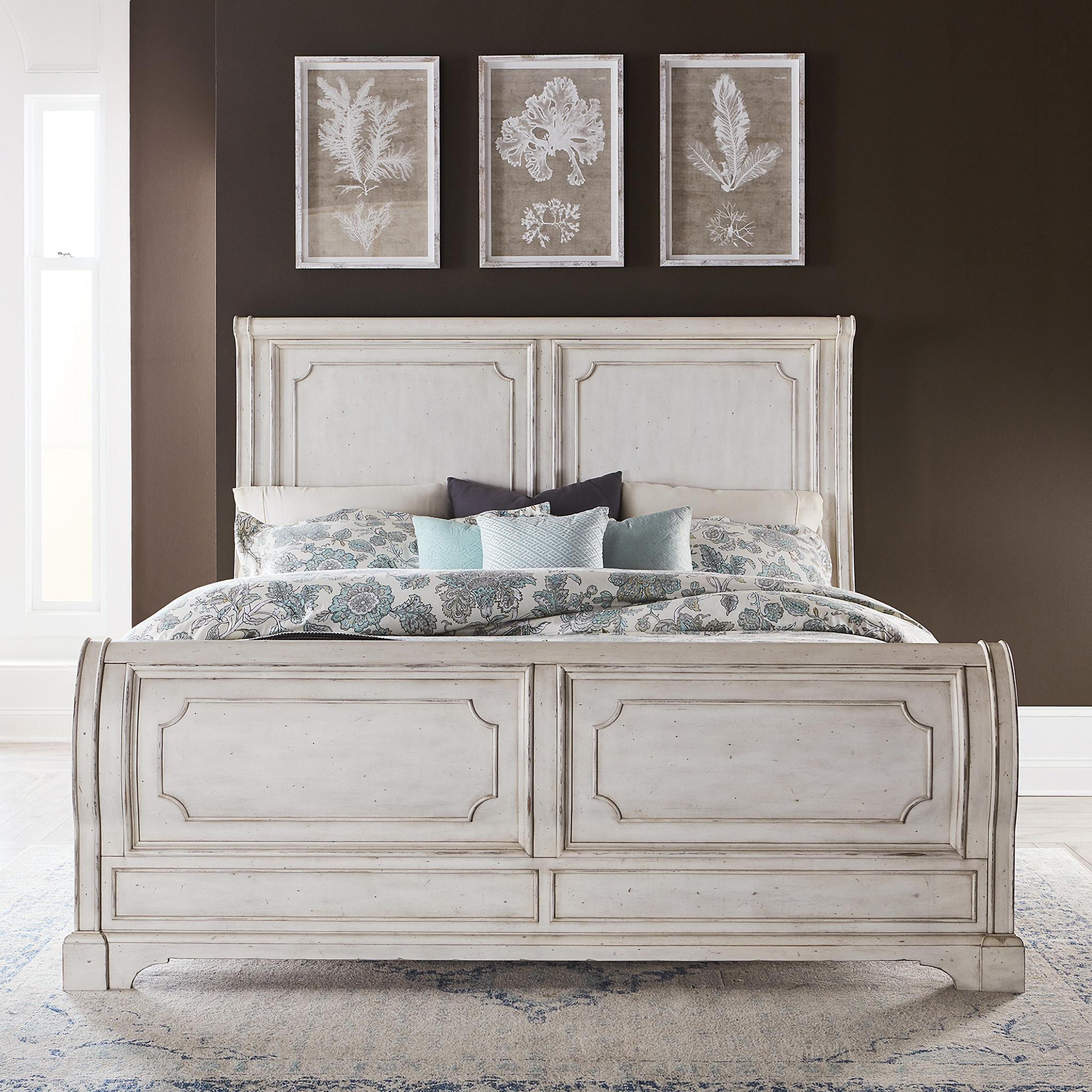 Versailles Sleigh Bed in Chestnut Colour - Island Furniture Co