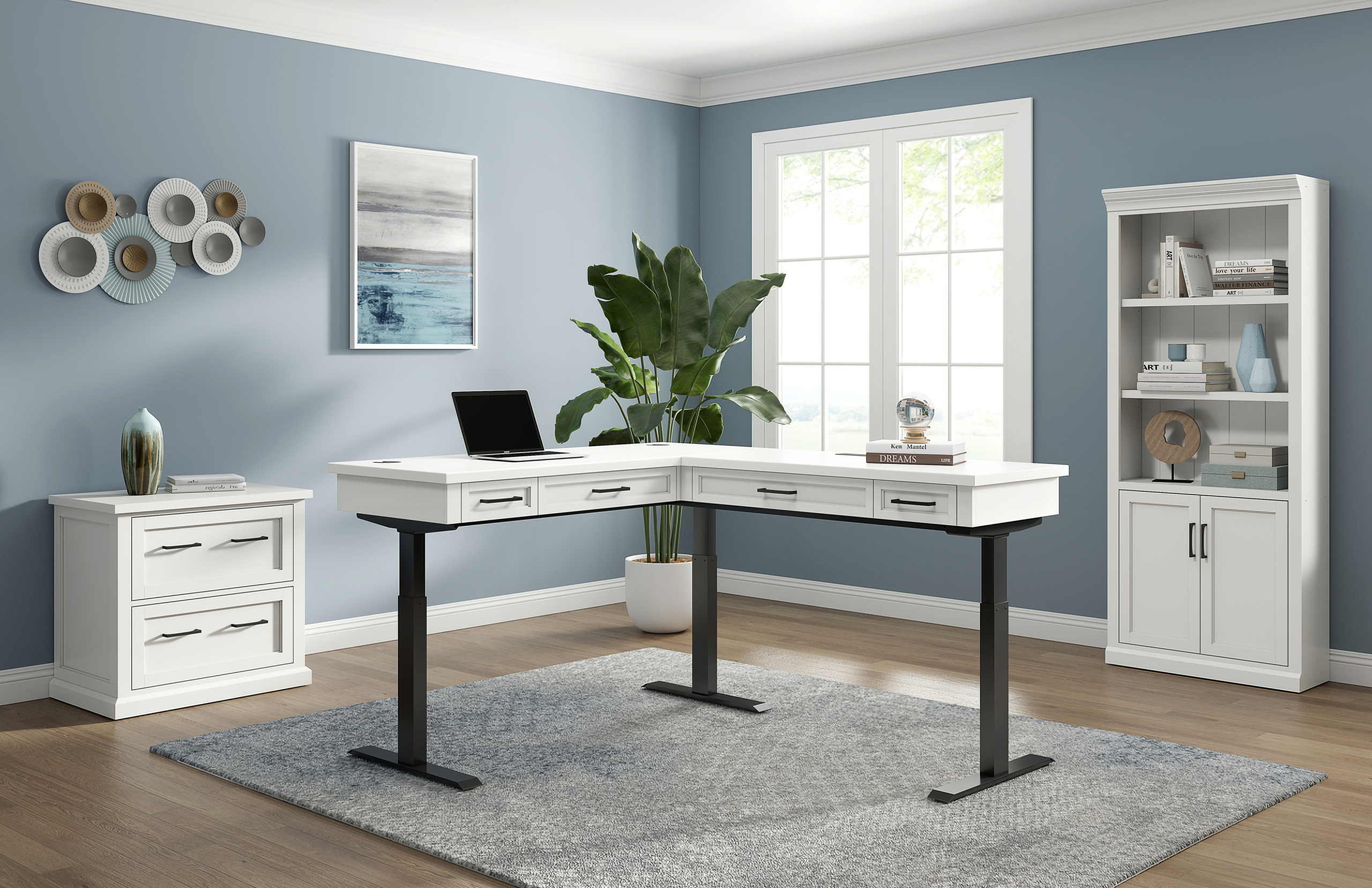 Abby Adjustable Height Electric Sit Stand L Shape Home Office Set In ...