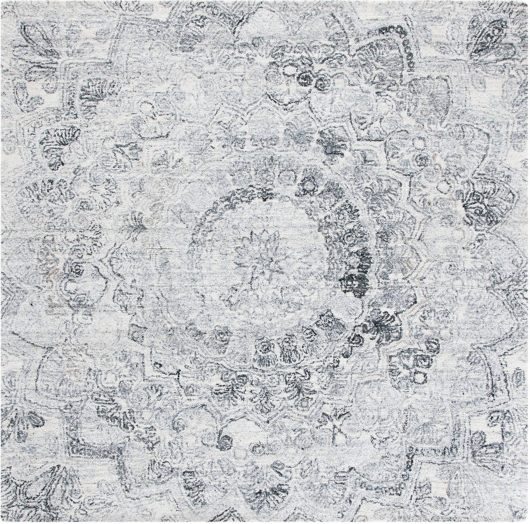 Abstract Hand Tufted Ivory and Black 6' x 6' Square Rugs ABT145A-6SQ by ...