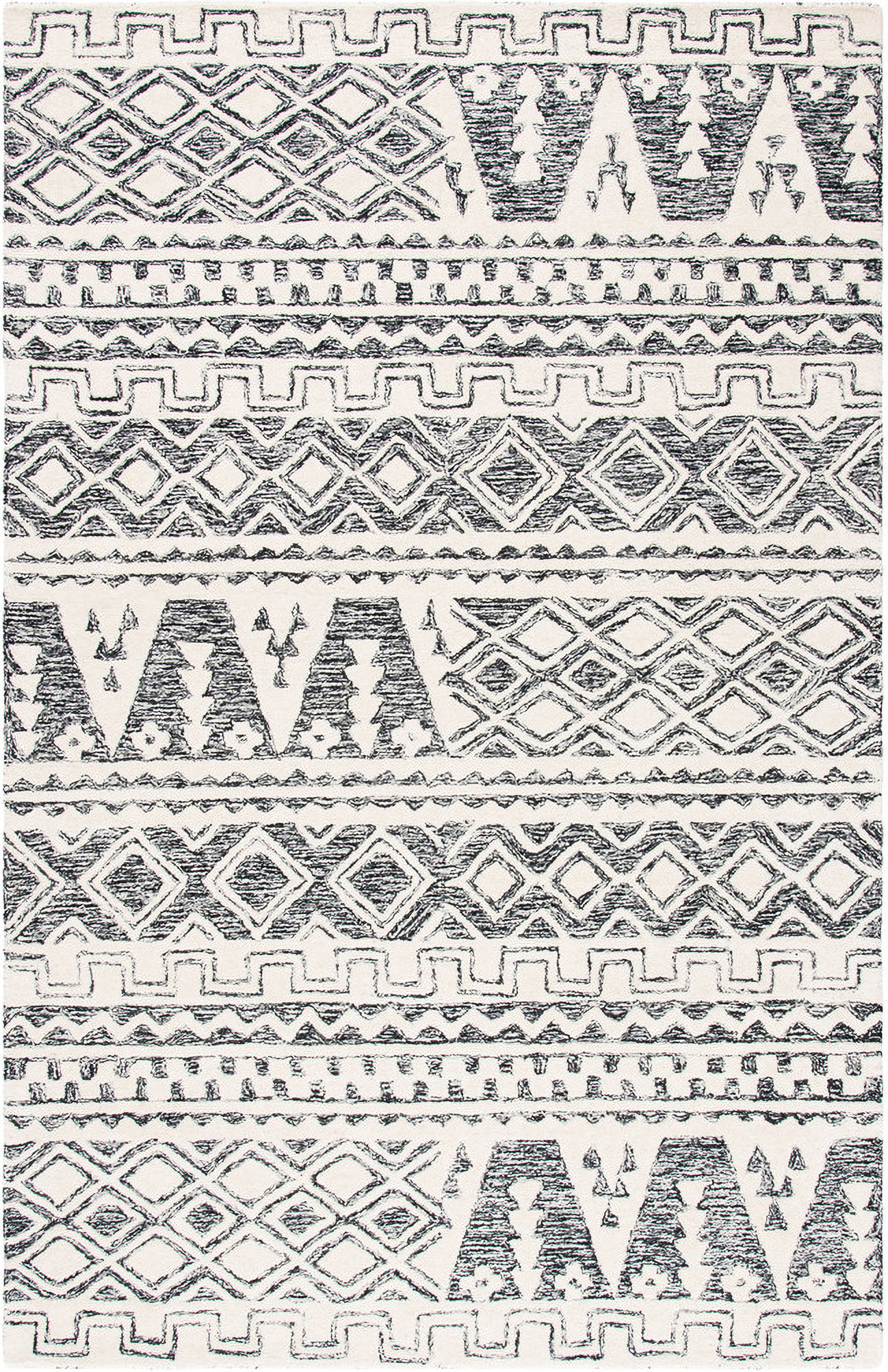 Abstract Hand Tufted Ivory and Black 8' x 10' Large Rectangle Rugs ...