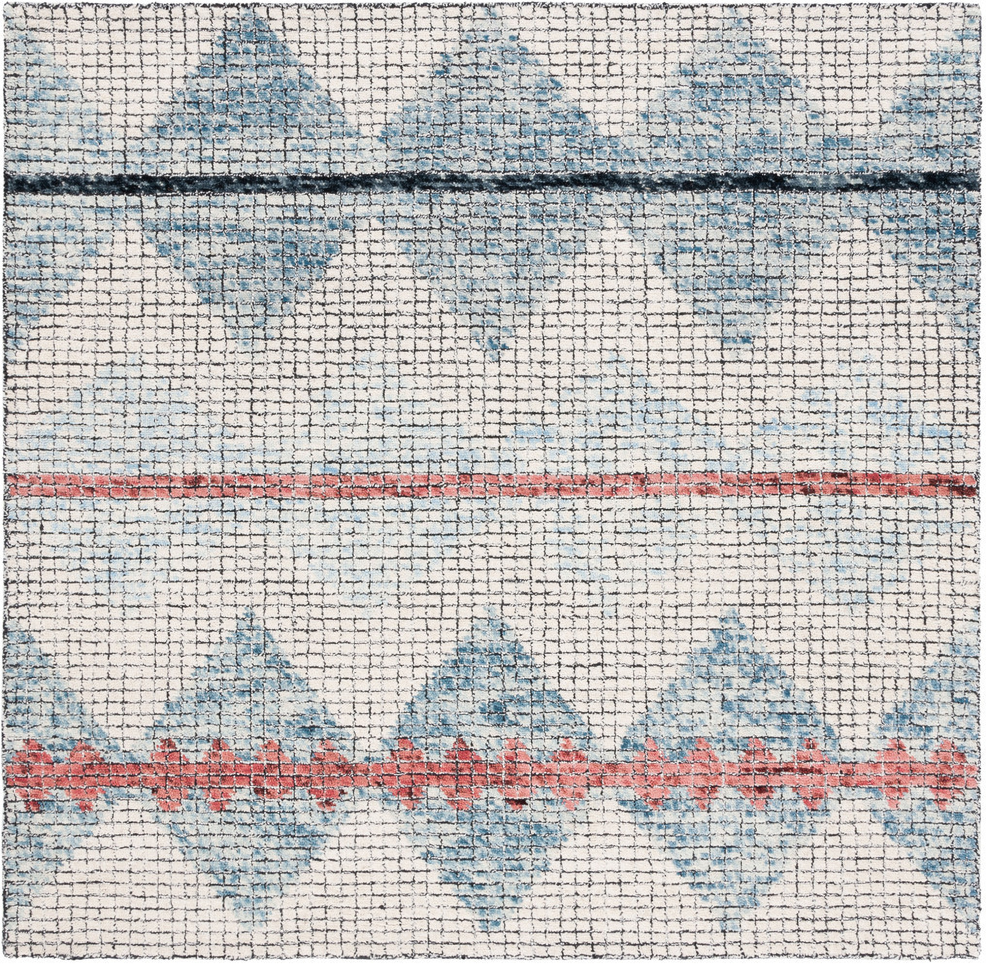 Abstract Hand Tufted Ivory and Blue 6' x 6' Square Rugs ABT479M-6SQ by ...