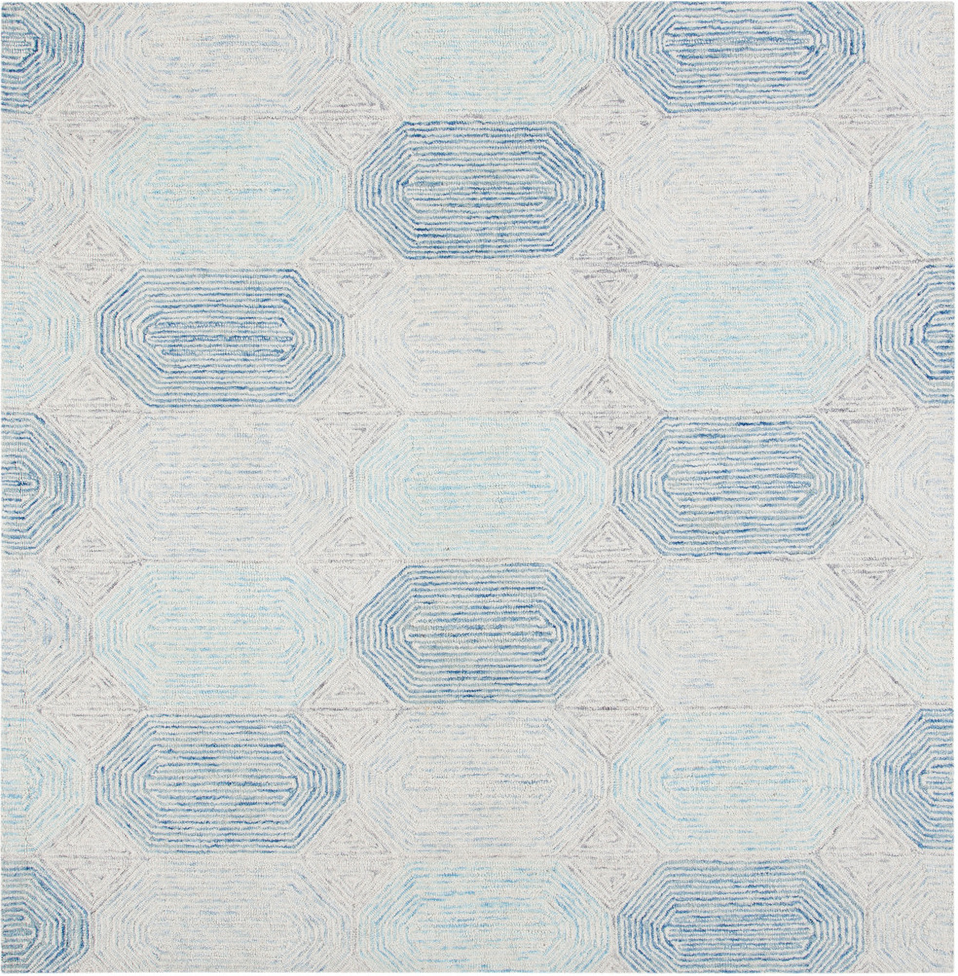 Abstract Hand Tufted Ivory and Blue 6' x 6' Square Rugs ABT650A-6SQ by ...