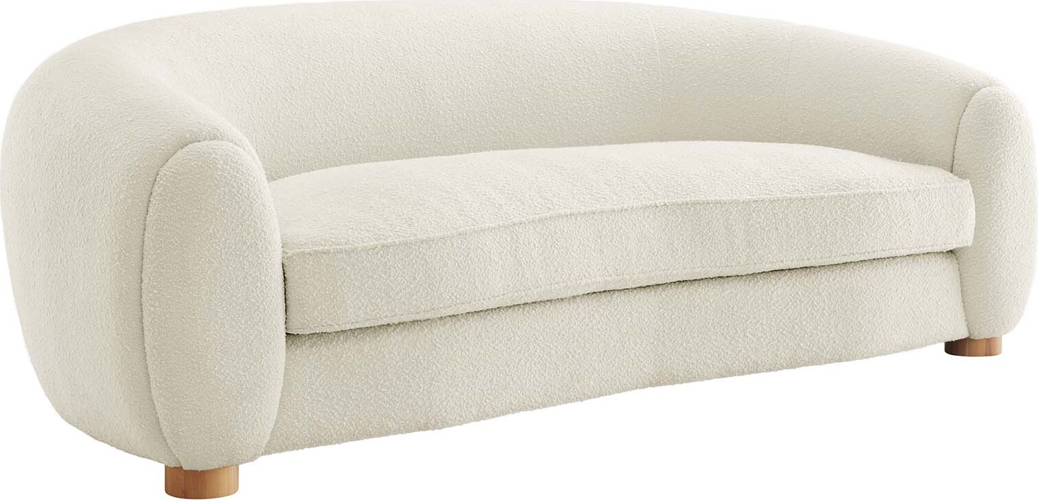 Plush Boucle Fabric Curved Sofa - Art Deco Inspired Furniture