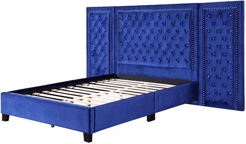 Ishiko III Dark Blue Velvet Eastern King Bed