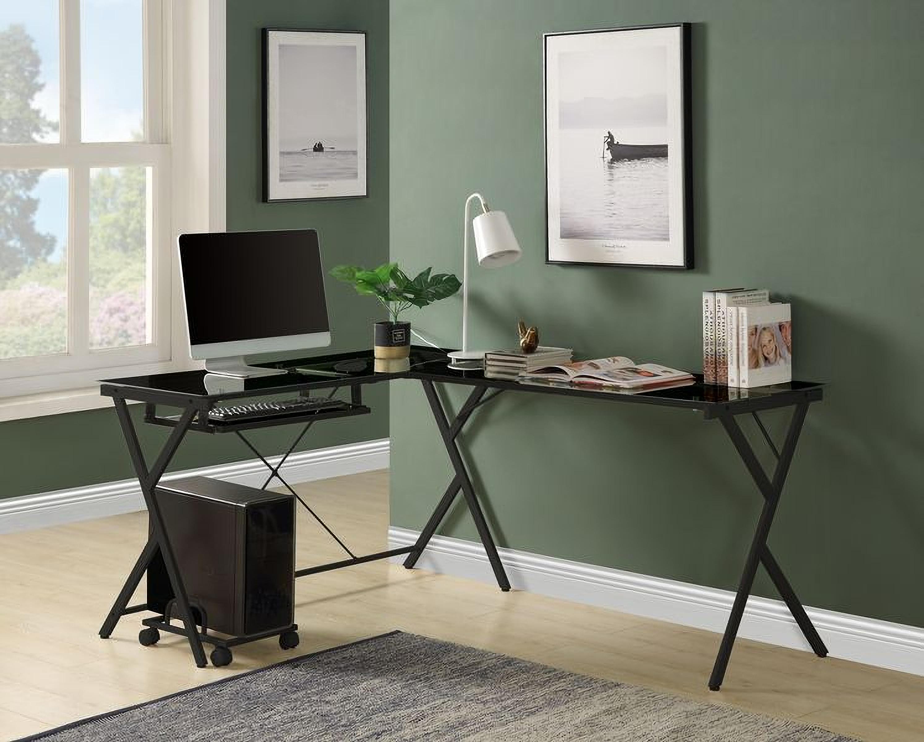 Black tempered online glass computer desk