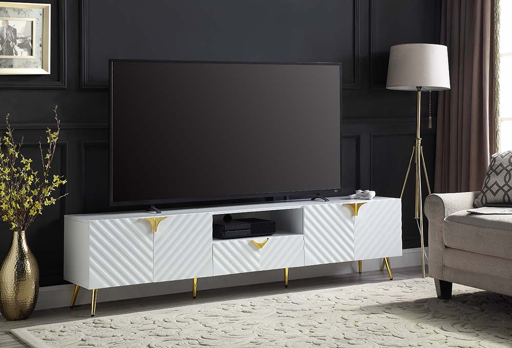 Acme Gaines TV Stand In White High Gloss Finish 1StopBedrooms
