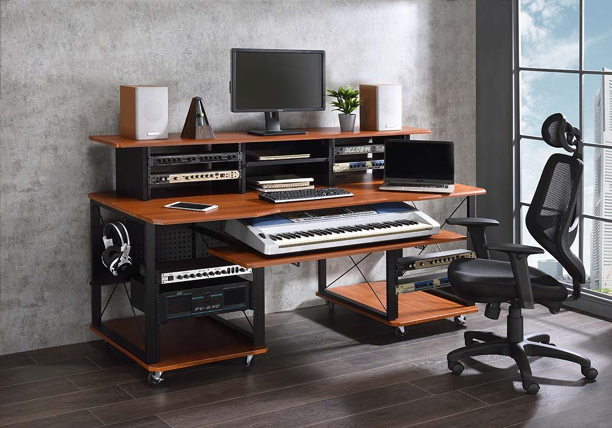 Acme Megara Music Desk In Cherry And Black Finish 1StopBedrooms