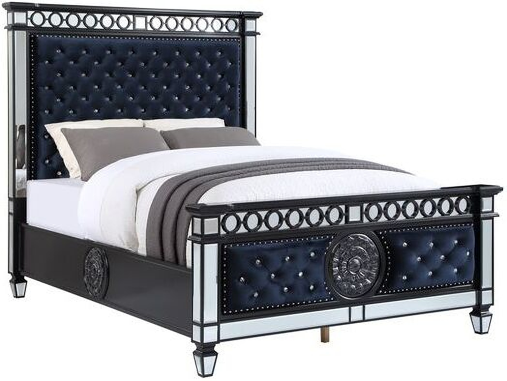 Varian II Queen Bed In Black Velvet And Sliver Finish by ACME