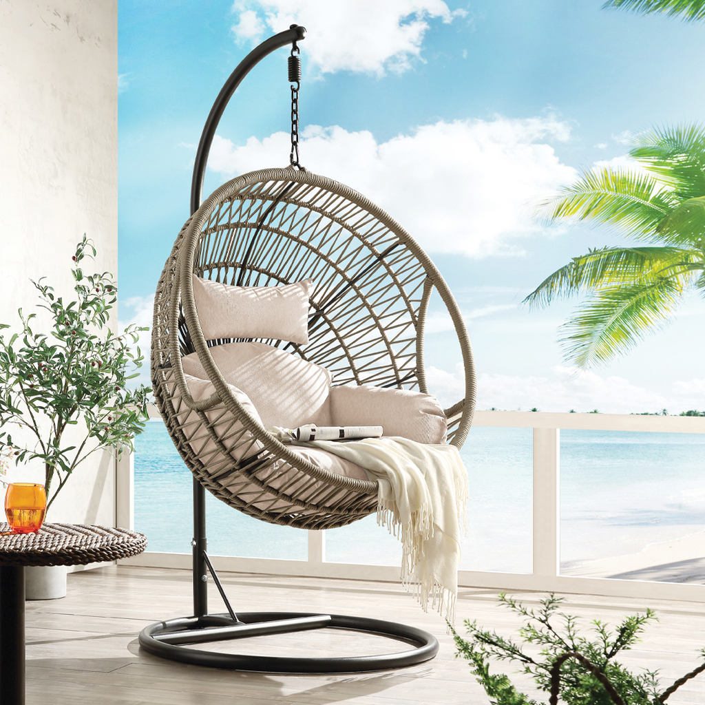 Acme Vasant Patio Swing Chair With Stand In Fabric And Rope | 1StopBedrooms