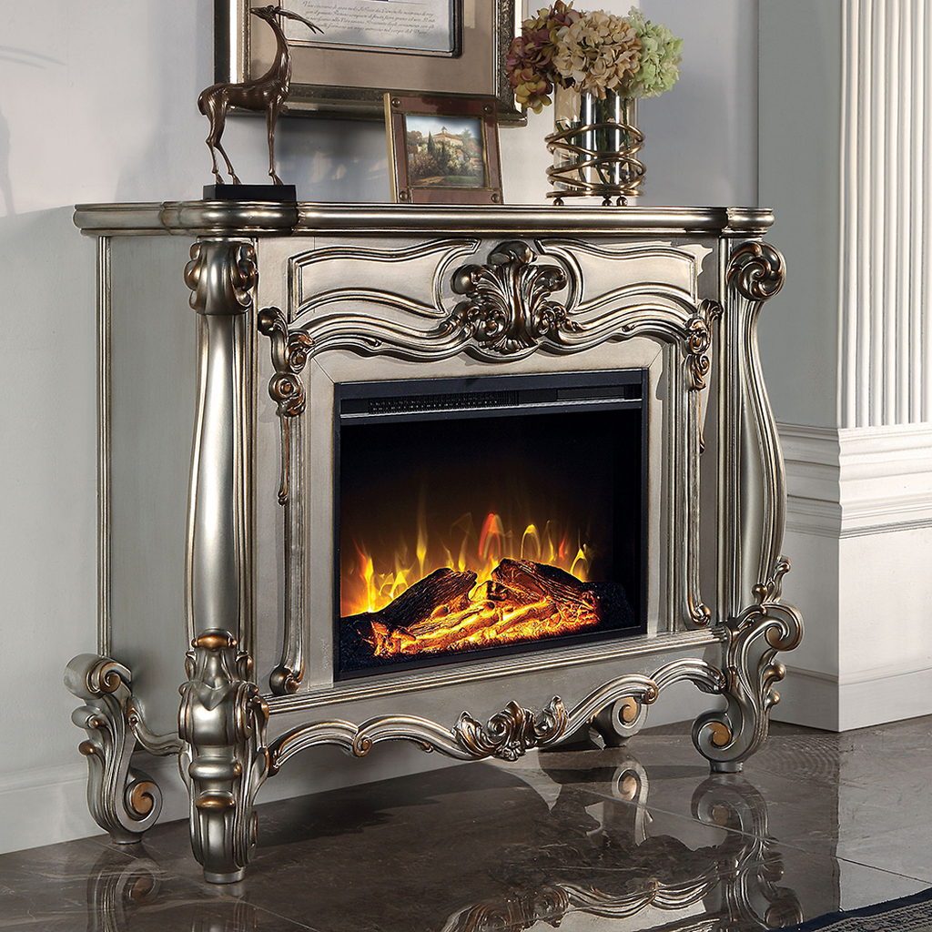 Acme Versailles Fireplace In Antique Platinum Finish | 1StopBedrooms