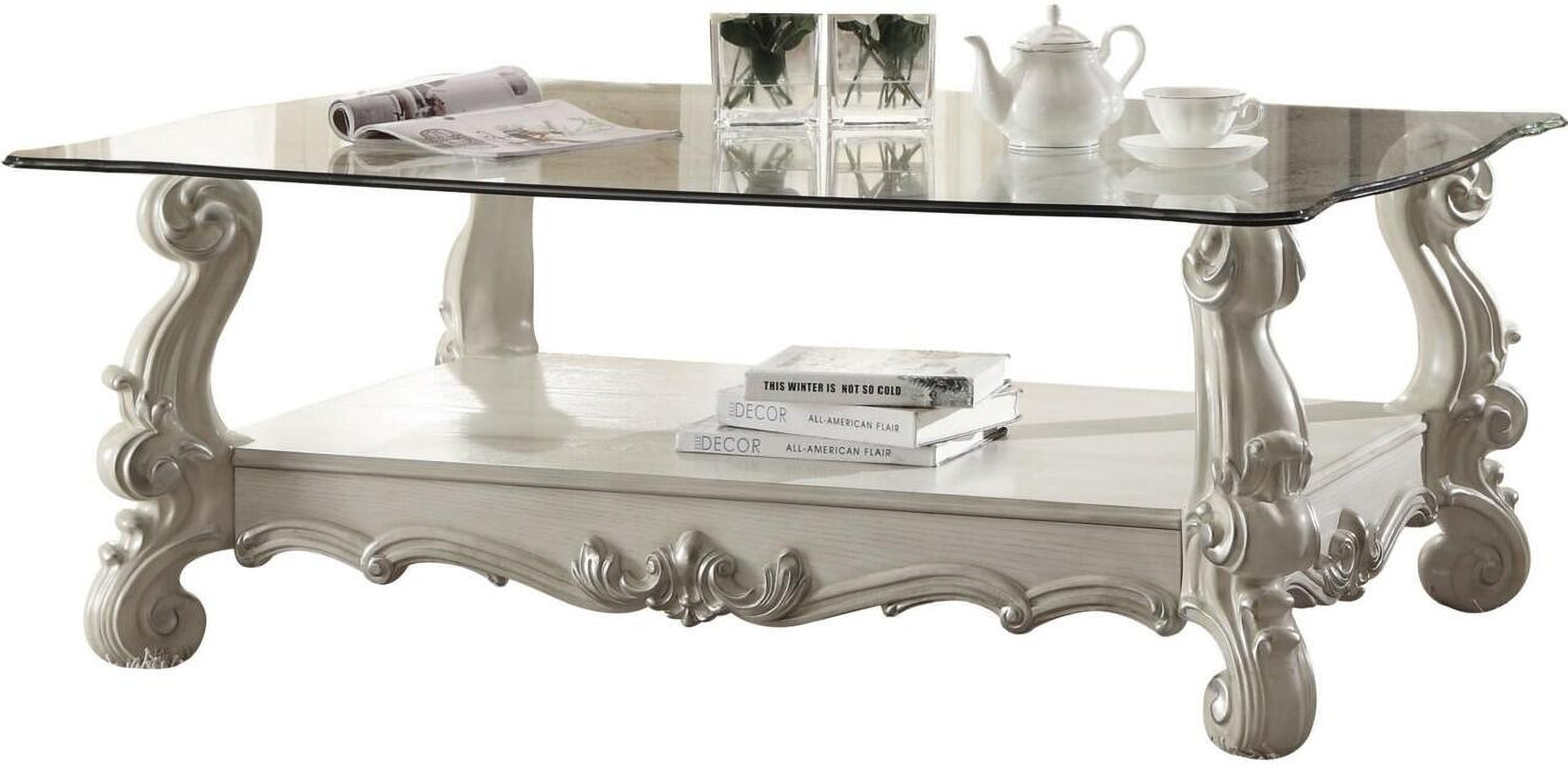 Acme Versailles Glass Top Coffee Table Bone White 82103