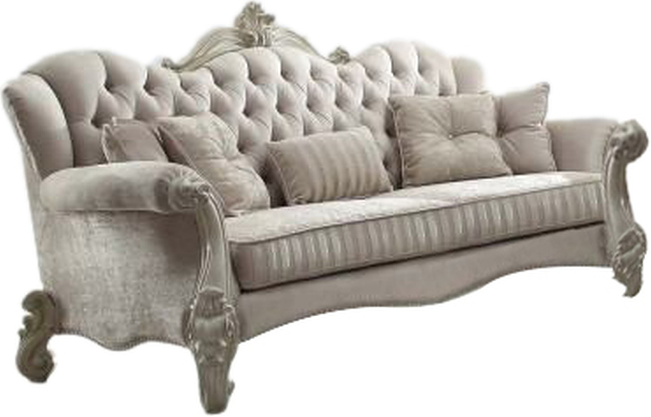 sasame36　ACMEFurniture　WICKERSOFA Acme Versailles Sofa in Ivory Velvet and Bone White | 1StopBedrooms