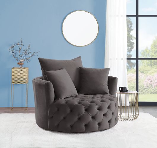 Upholstered tufted round discount swivel barrel chair