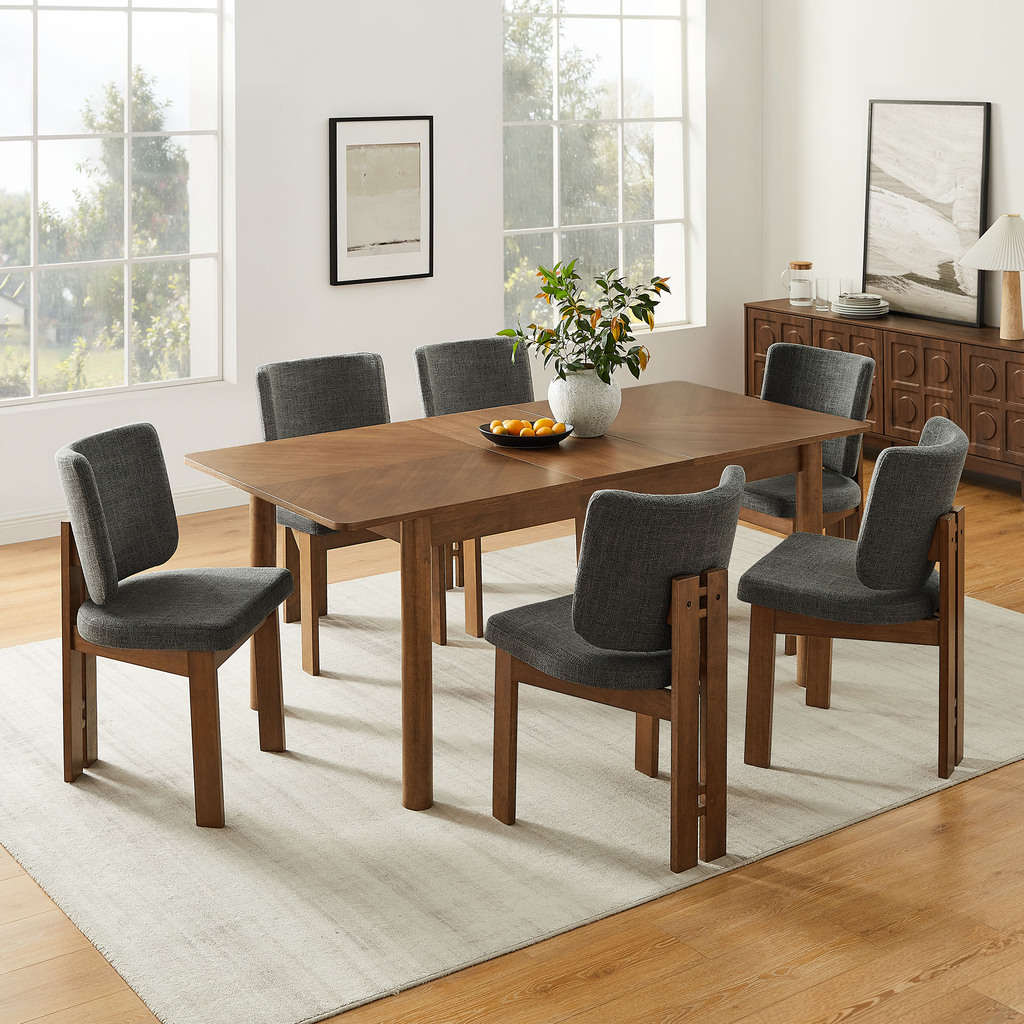 Alba 7-Piece Dining Set In Walnut Charcoal by Modway | 1StopBedrooms