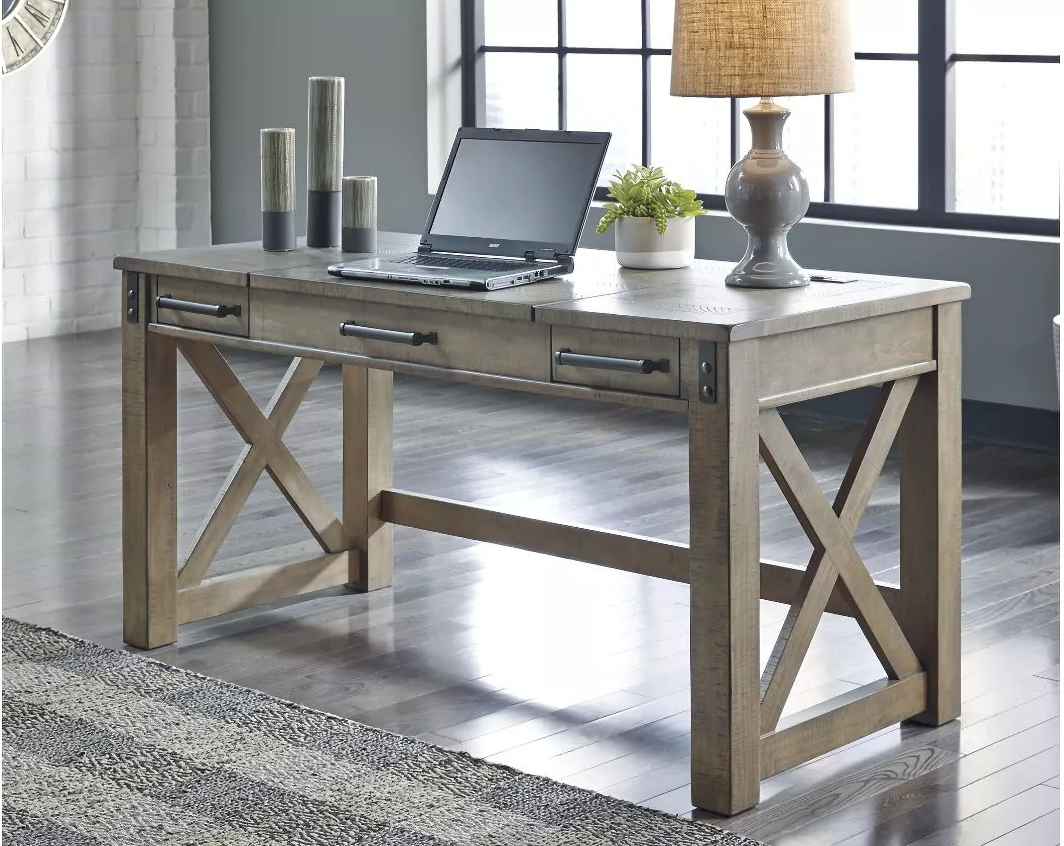 Ashley Freedan Home Office Desk - Grayish Brown