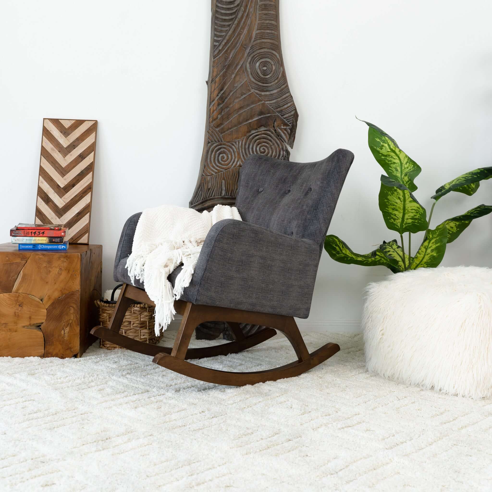 Grey velvet outlet rocking chair