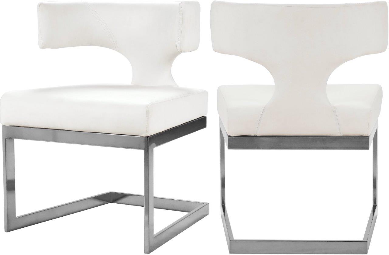 White faux leather dining online chairs with chrome legs