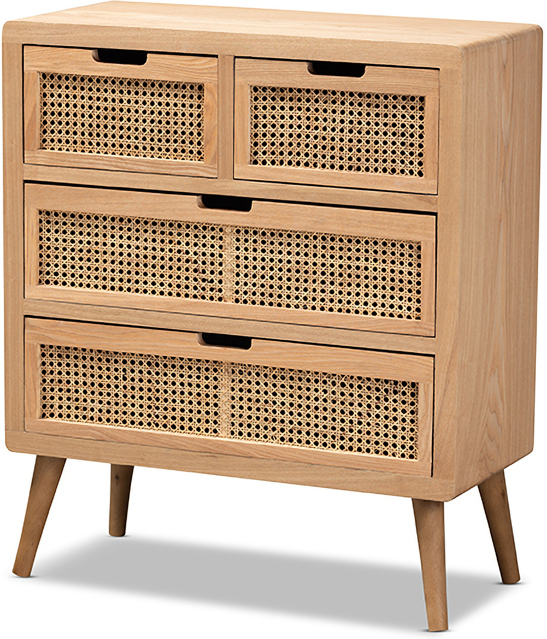 Madura Wooden and Rattan Three or Four Drawer Storage Cabinet