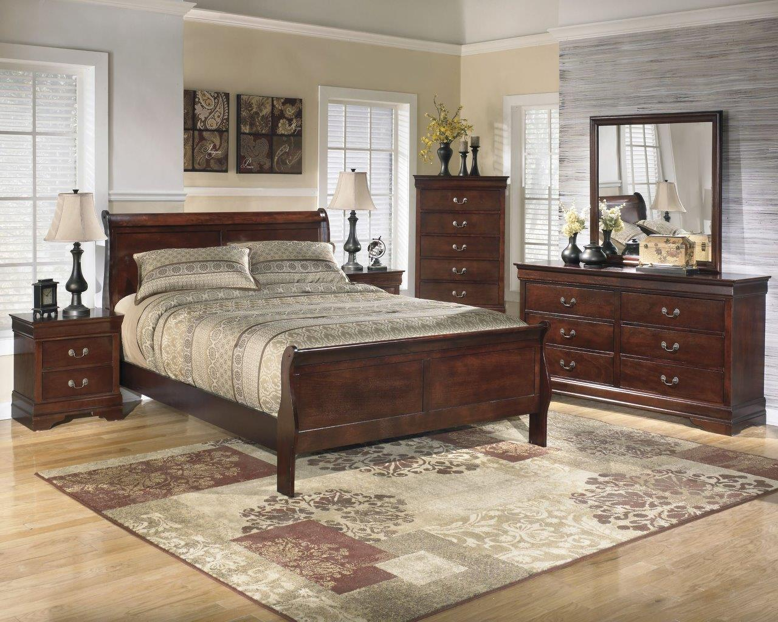 Cherry Queen Bedroom Set 4 Pcs LOUIS PHILLIPE Galaxy Home Traditional Modern