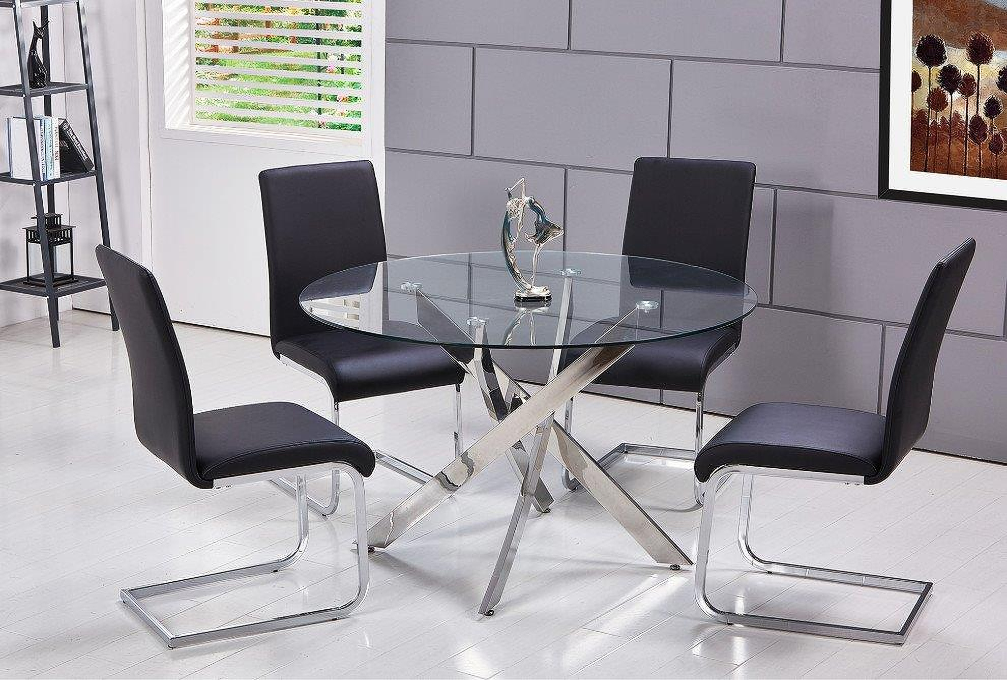 Alison 5 Piece Modern Glass Top Dinette Set In Black