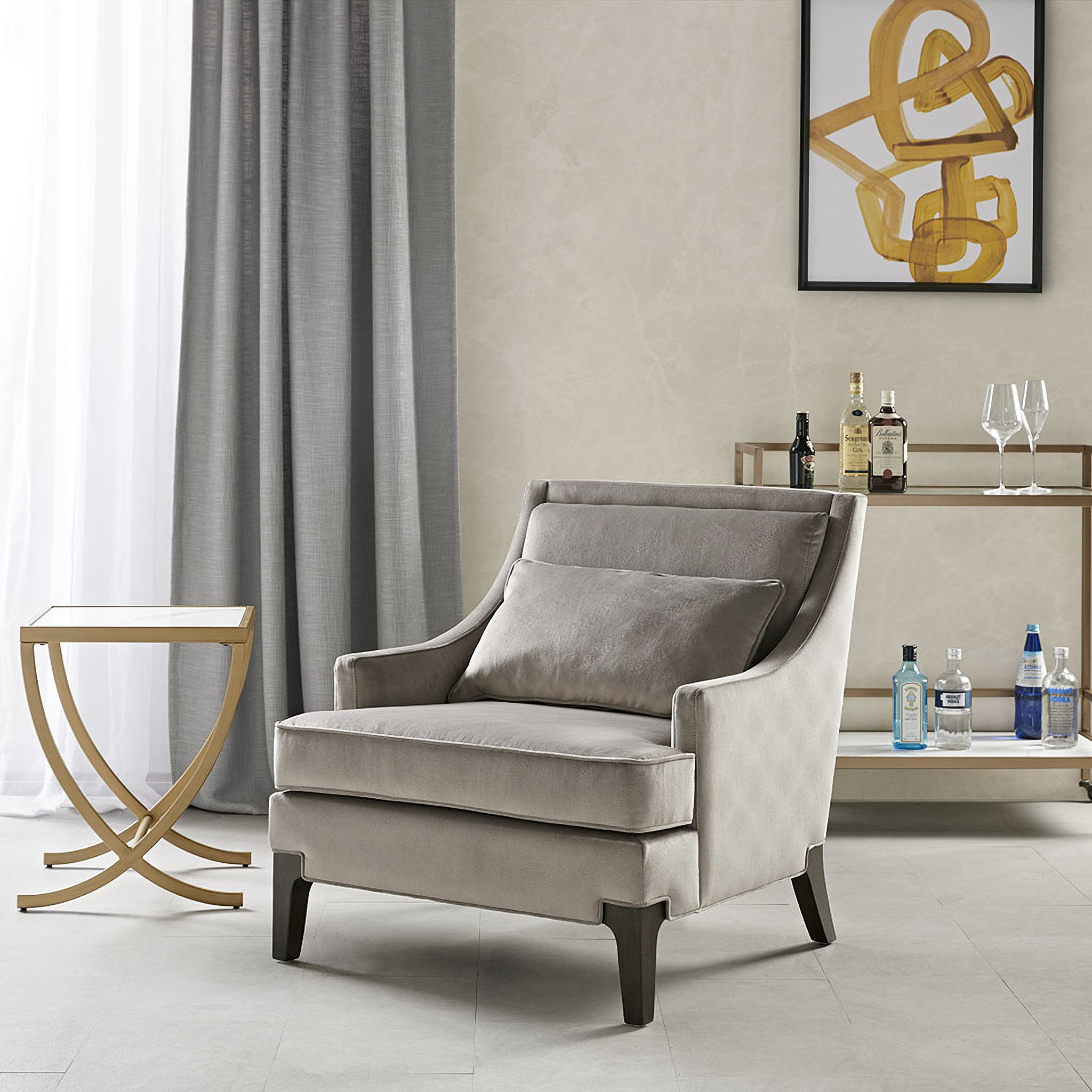 Anna Arm Accent Chair In Light Grey by Martha Stewart | 1StopBedrooms