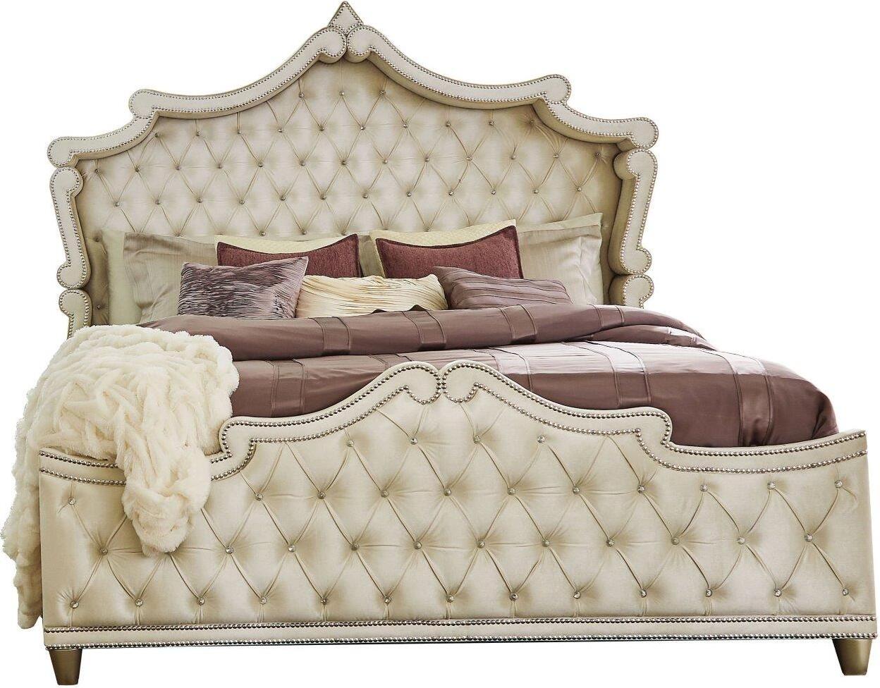 Antonella Ivory And Camel King, Sanctuary Upholstered Headboard King