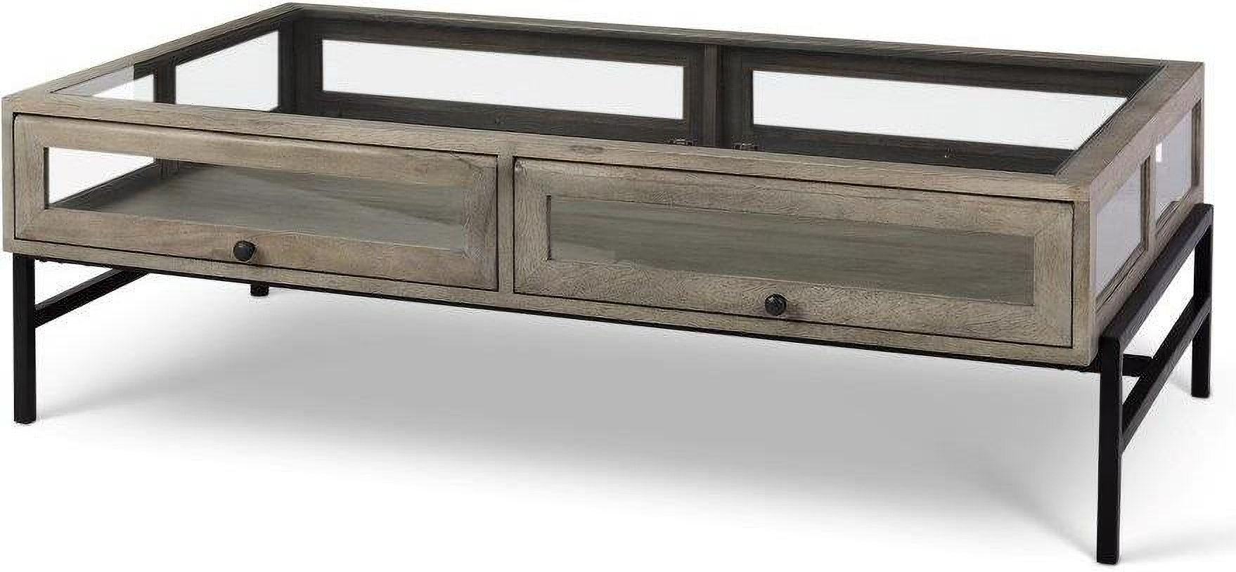 Arelius 42 Inch Rectangular Glass-Top Gray Wood With Black Metal Base ...