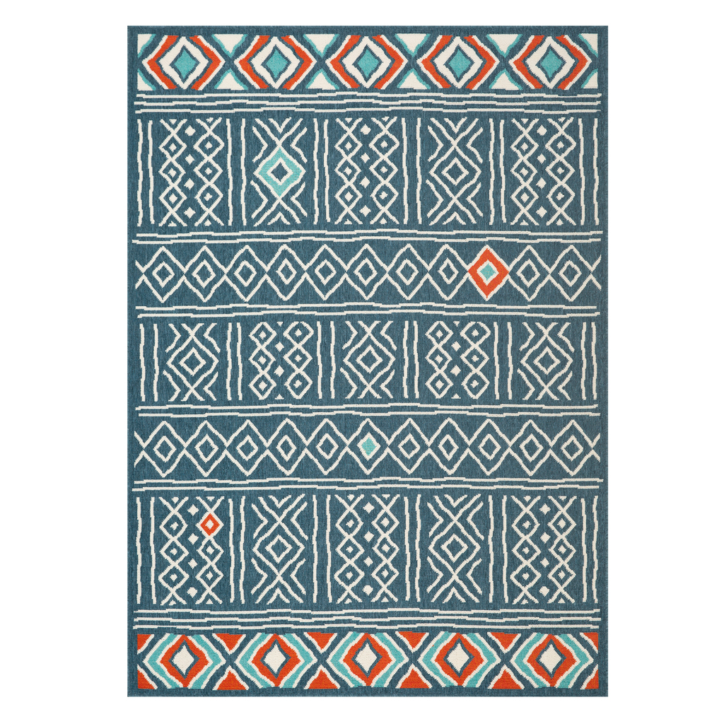 Artra Tribal Power-Loomed Indoor/Outdoor Area Rug In Ivory and Navy by ...