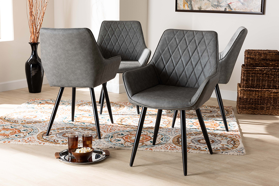 Astrid Mid Century Contemporary Grey, Grey Leather Dining Chairs Set Of 4