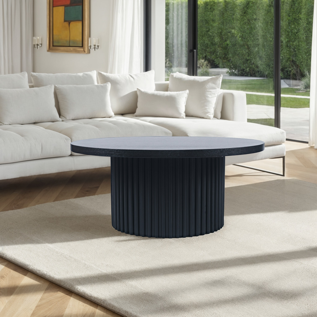 Auden 40 Inch Round Fluted Pedestal Base Coffee Table with Caster ...