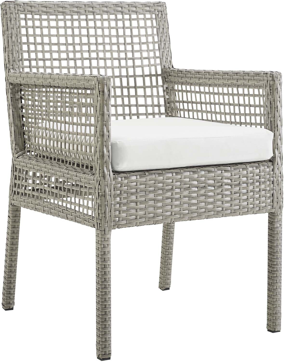 Aura Gray and White Outdoor Patio Wicker Rattan Dining Arm Chair by