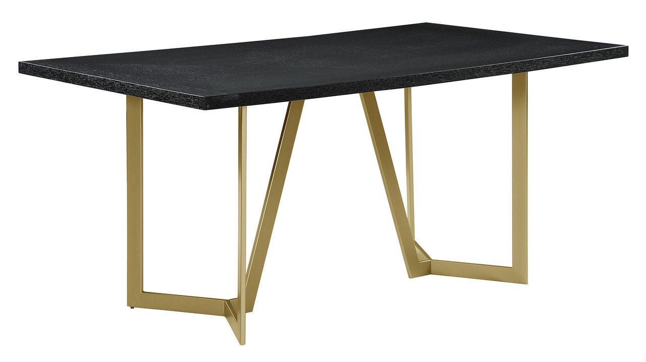 Aurelio 64 x 38 Inch Dining Table In Black Wood Top and Gold Painted ...