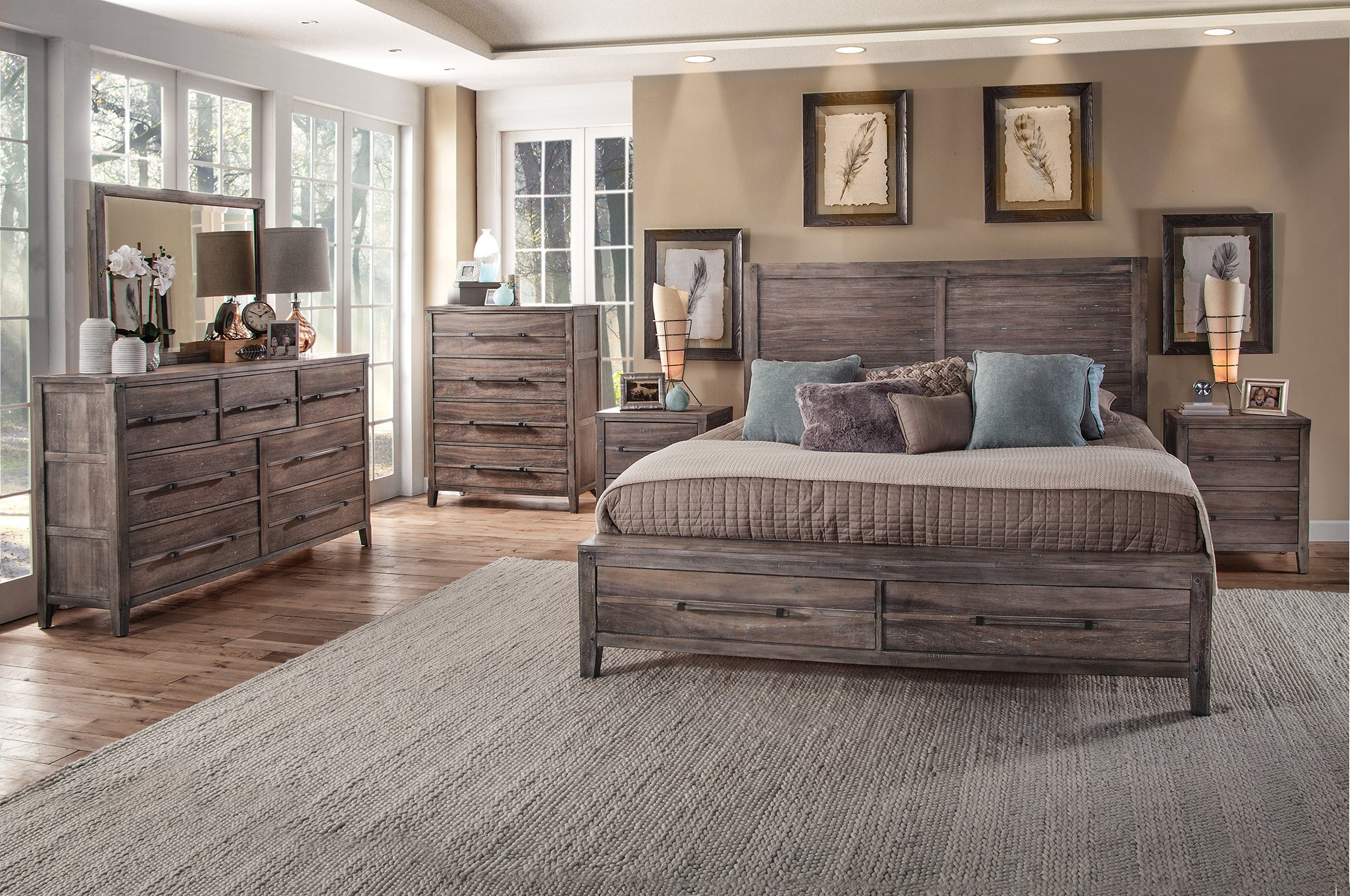Aurora King Panel Bed with Storage Footboard In Weathered Grey by