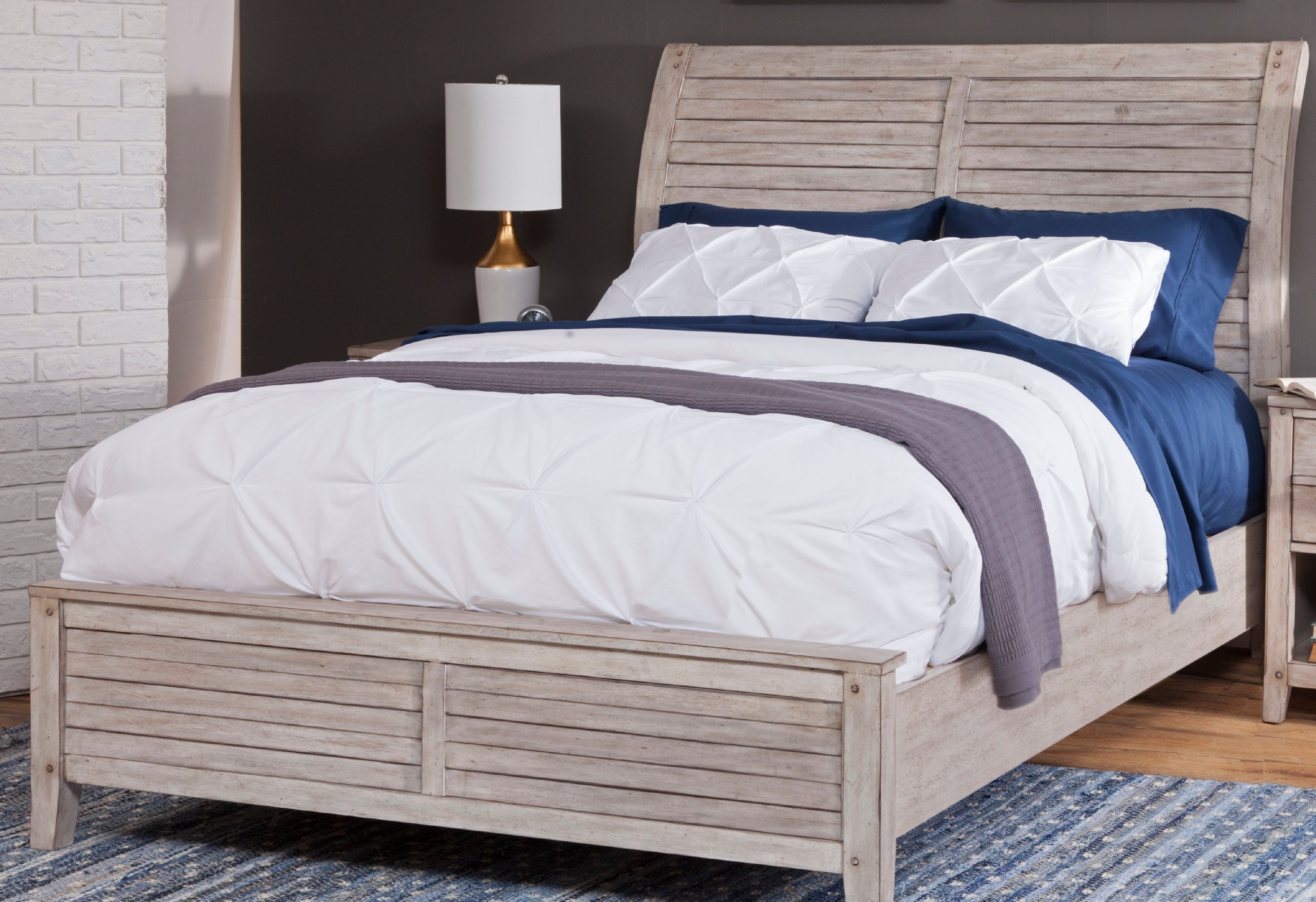 Aurora King Sleigh Bed with Panel Footboard In Whitewash by American