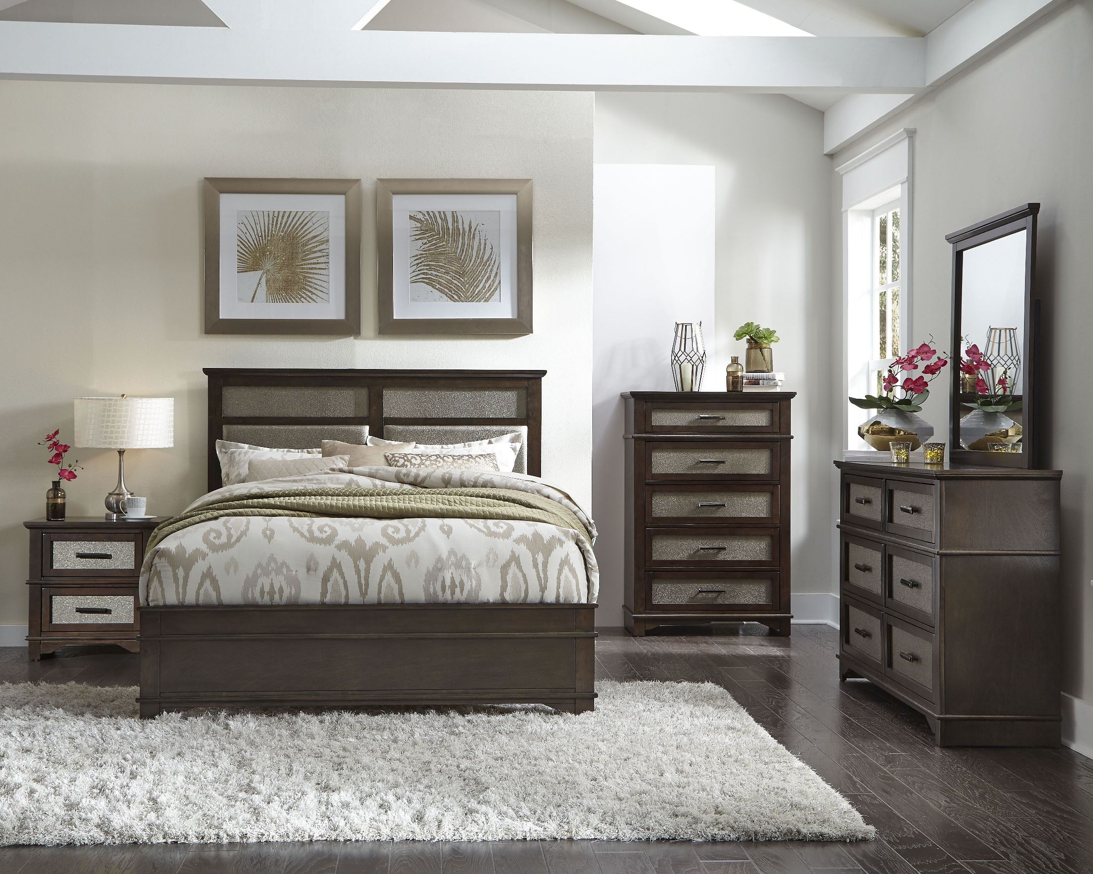Dazzle Chocolate And Champagne Panel Bedroom Set 1stopbedrooms