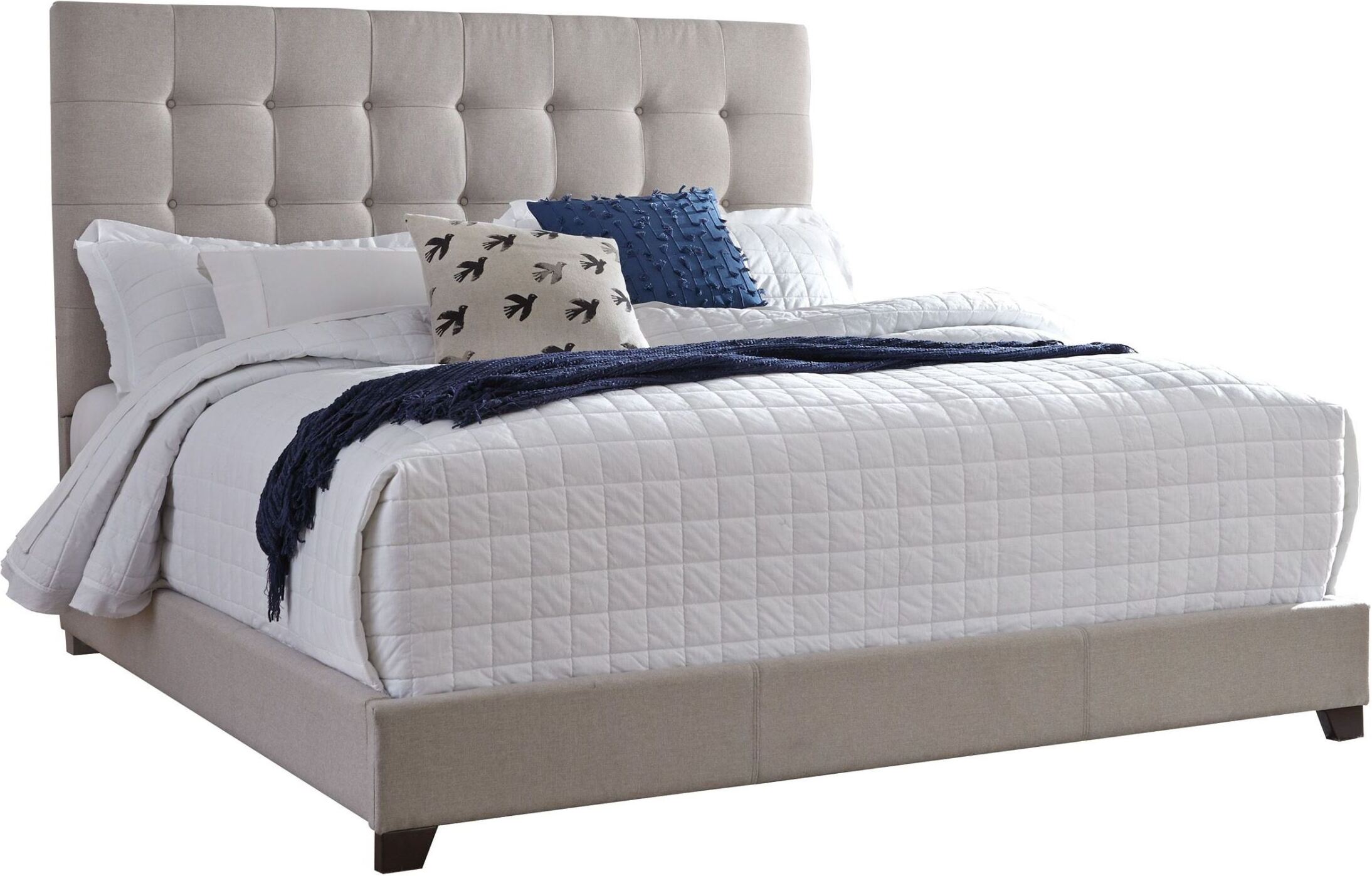 Contemporary Beige Queen Upholstered Panel Bed With Chime 10" Hybrid Plush Bed In A Box Mattress