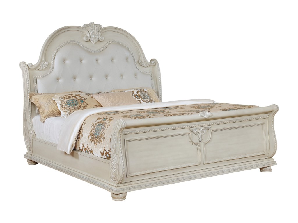 Crown Mark Furniture Stanley Queen Bed in Antique White ...