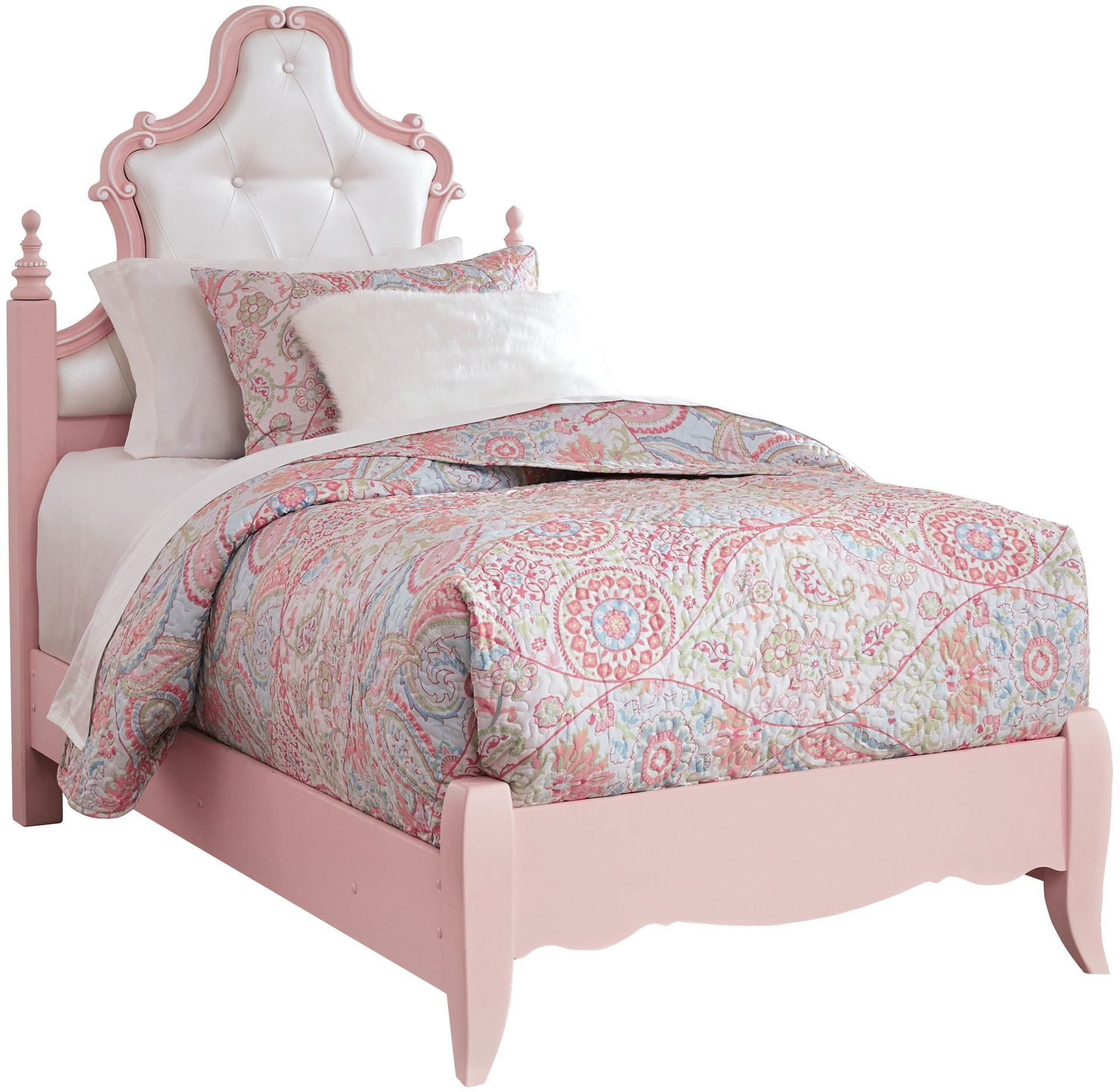 Signature Design By Ashley Laddi White And Pink Twin Upholstered Laddi White And Pink Twin Upholstered Poster Bed