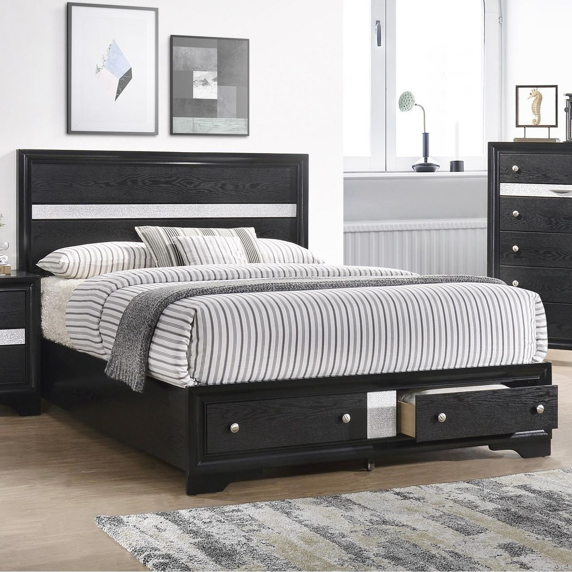 Crown Mark Regata Queen Storage Bed in Black 1StopBedrooms