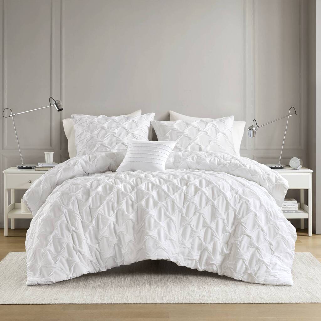 13565637 Bailey Diamond Pucker Woven Comforter Set In White by Olliix ...