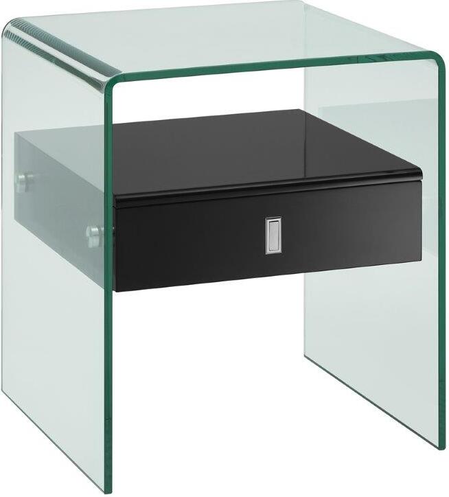 glass and black nightstand