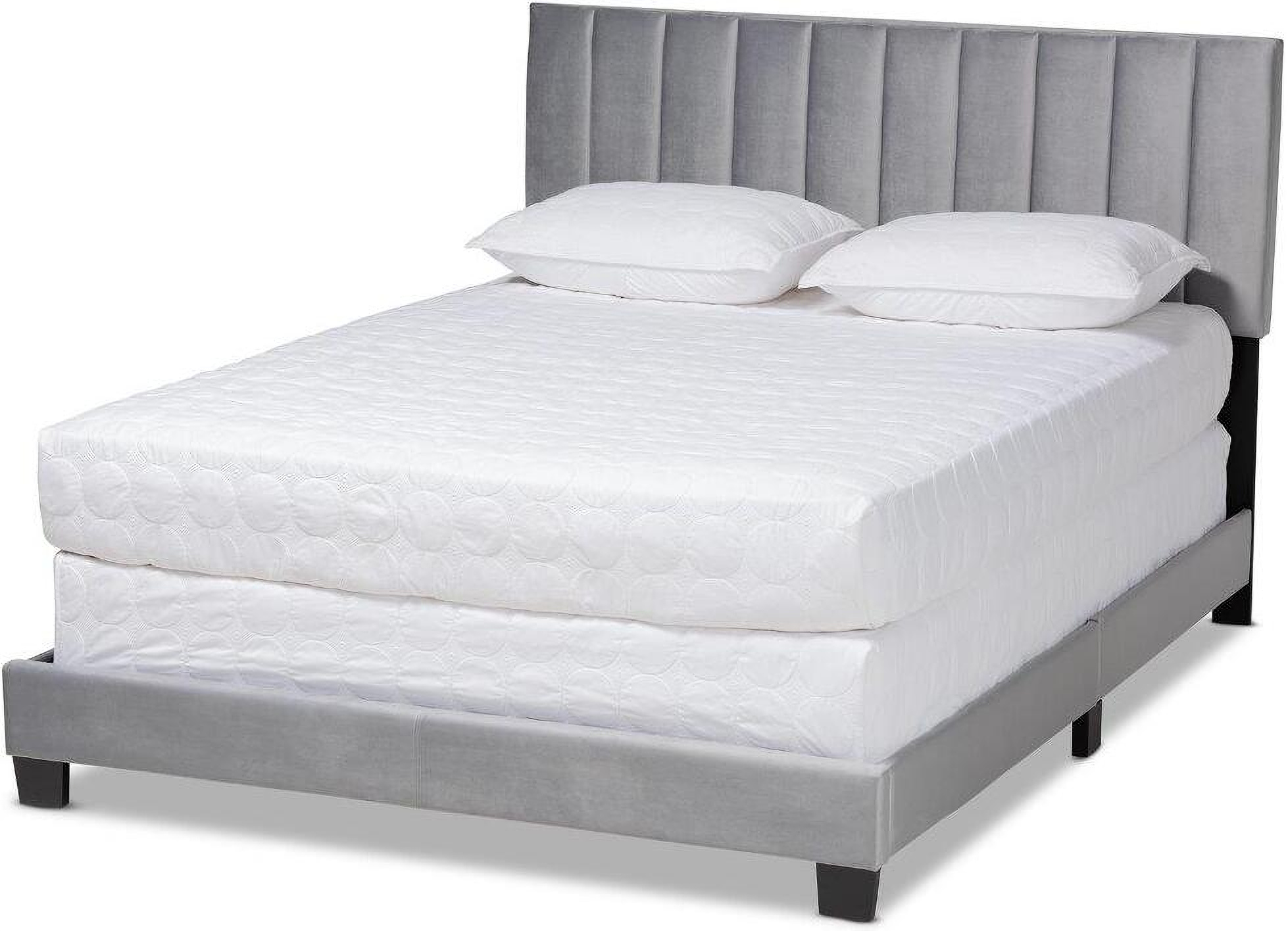 Baxton Studio Clare Glam and Luxe Grey Velvet Fabric Upholstered Queen Size Panel Bed with Channel Tufted Headboard Baxton Studio Clare Glam and Luxe Grey Velvet Fabric Upholstered Queen Size Panel Bed with Channel Tufted Headboard