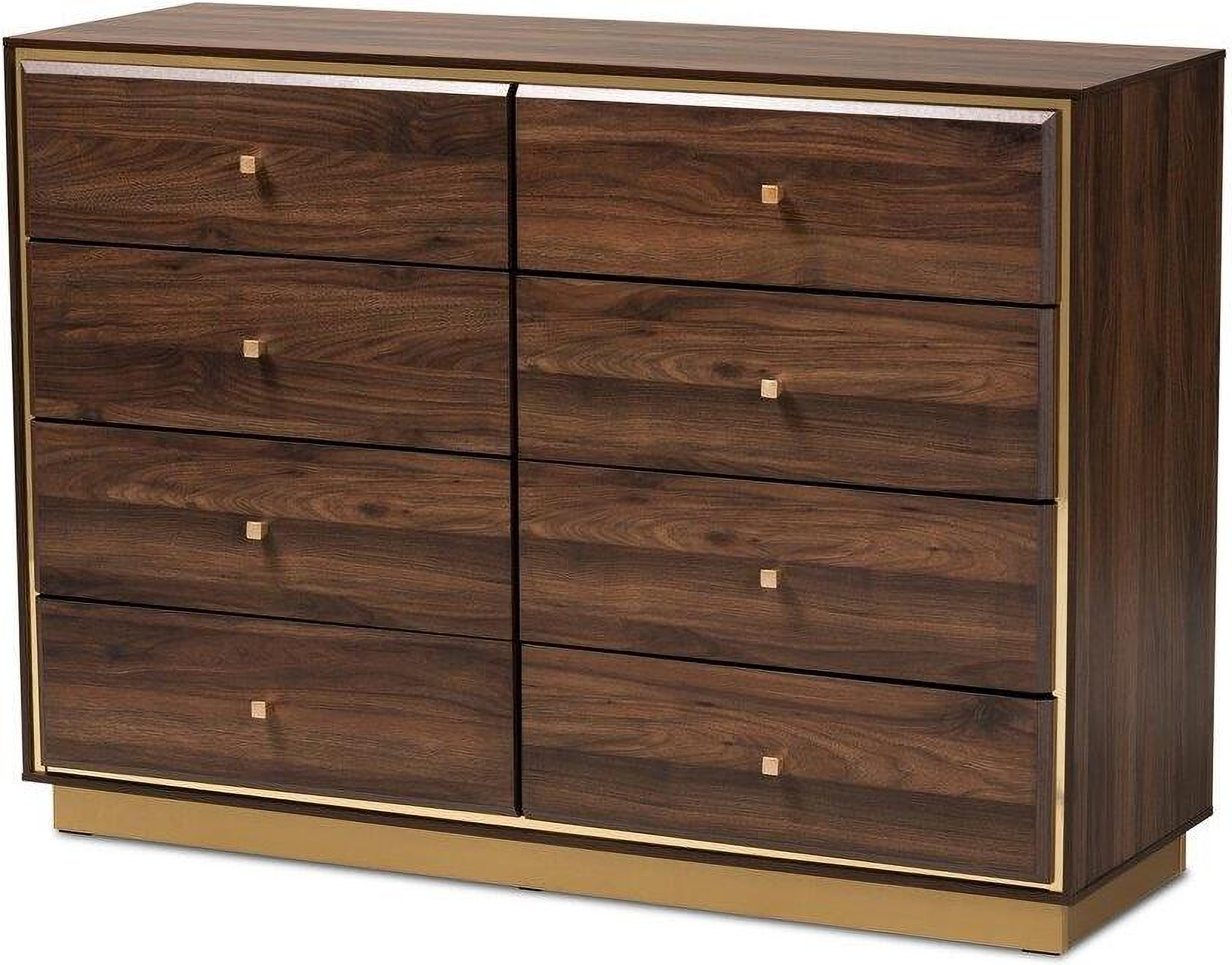 Baxton Studio Walnut Brown Finished Wood and Gold Metal 8-Drawer Dresser