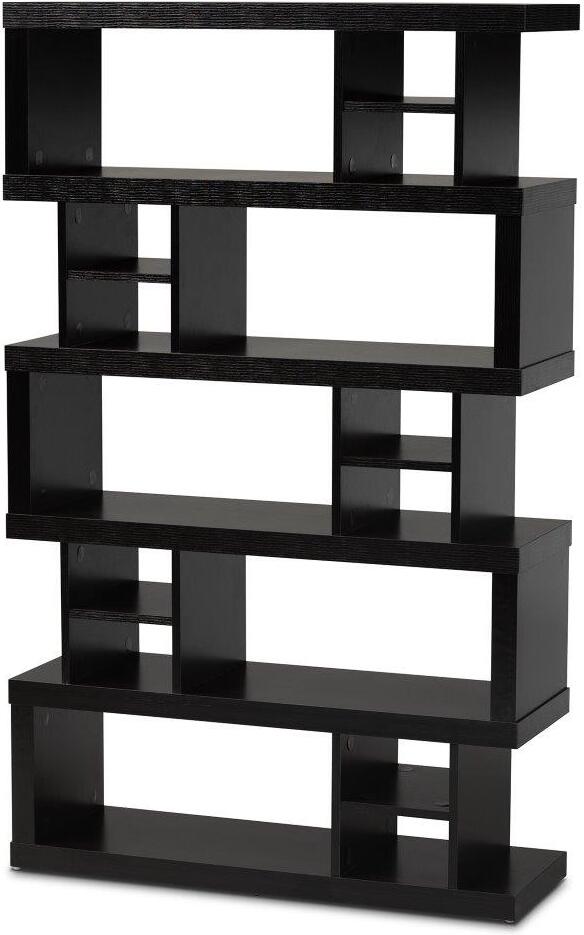 Baxton Studio Dora Modern And Contemporary Dark Brown Finished Wood 5 Tier Geometric Bookshelf 1stopbedrooms