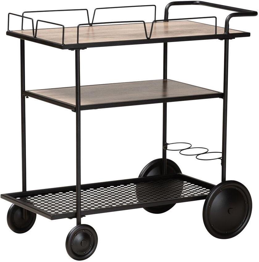 Baxton Studio Bristol Rustic Industrial Style Metal and Wood Mobile Serving  Cart