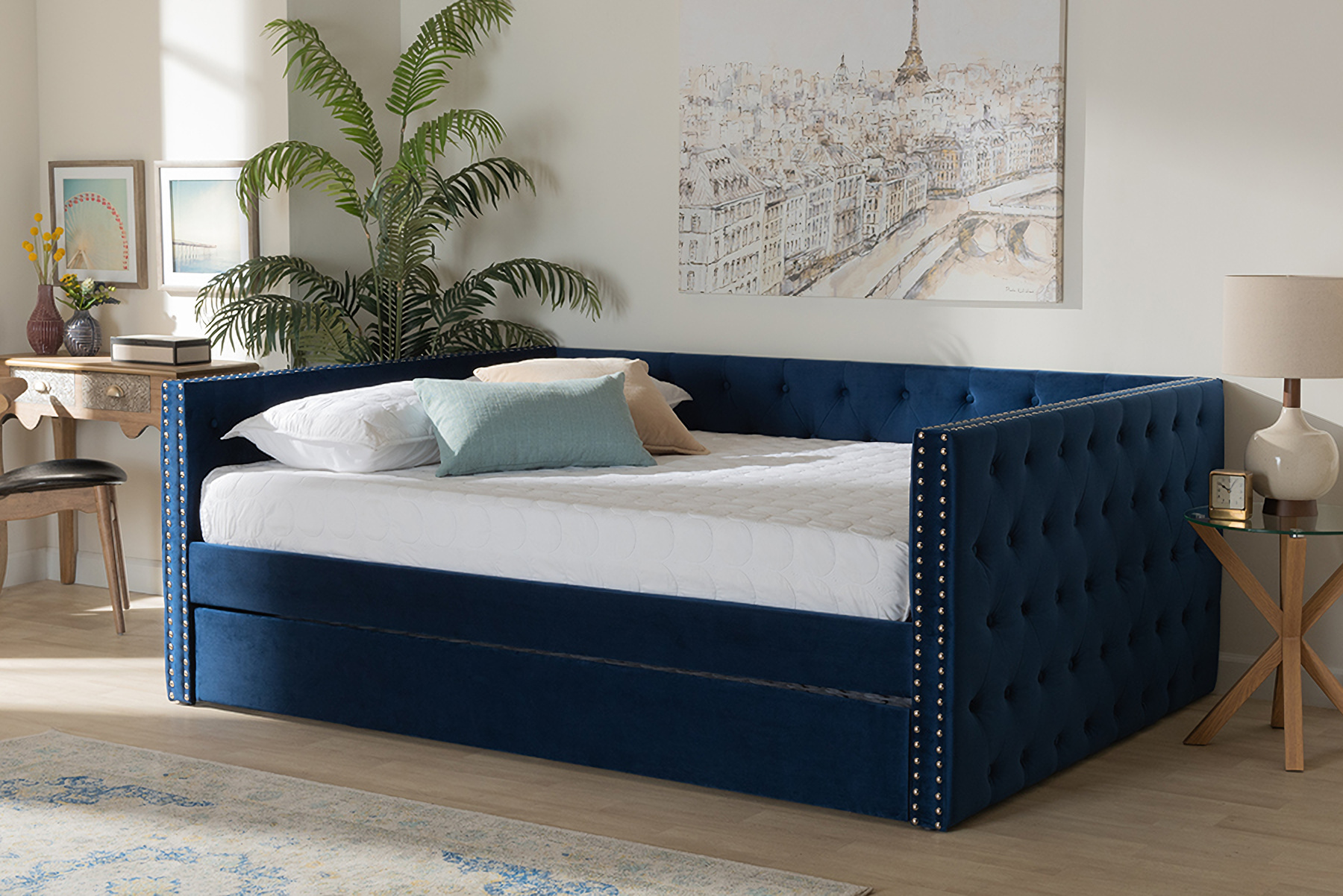 Baxton Studio Larkin Modern And Contemporary Navy Blue Velvet